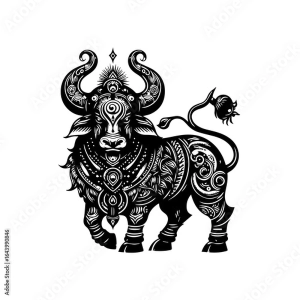 Fototapeta Detailed illustration of a bull isolated on white background, a zodiac symbol
