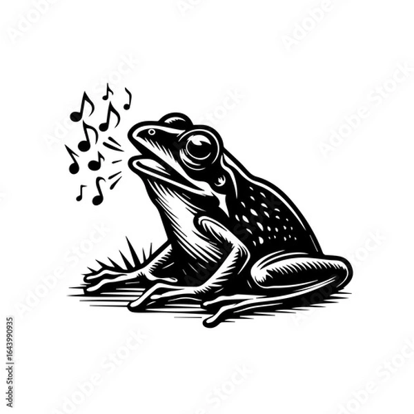 Fototapeta Illustration of a singing frog with musical notes isolated on white background
