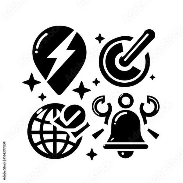 Fototapeta Illustration of energy location, switch control, globe, and notification isolated on white background