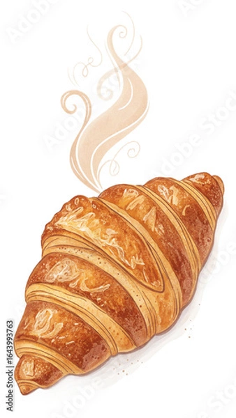 Obraz Warm, Golden Croissant with Whimsical Steam; Watercolor Bakery Illustration, Delicious Pastry Image