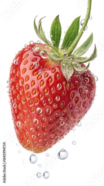 Obraz Juicy Red Strawberry with Water Droplets, Vibrant Close-up, Refreshing Summer Fruit Image