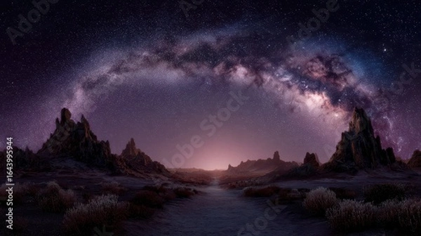 Fototapeta Surreal Alien Sky with Milky Way Backdrop Over Desert Landscape