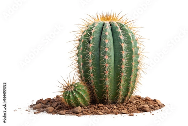 Obraz Studio Shot: Two Green Cacti in Soil, Isolated on Black Background, Vibrant, Detailed Close-up.