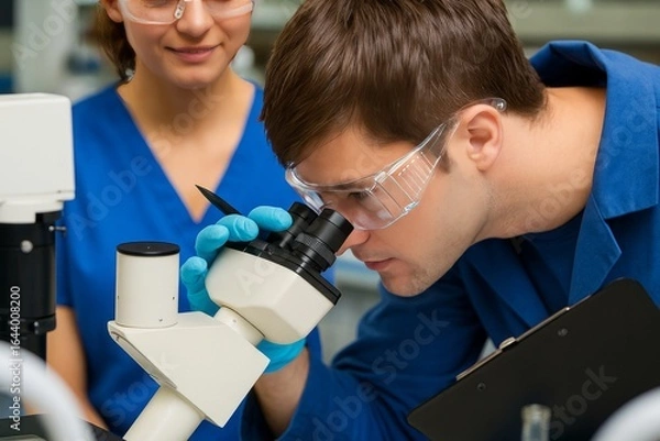 Fototapeta Scientists Conducting Medical Research in Laboratory with Microscope for Innovation and Advancements