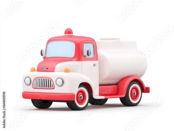 Fototapeta 白い背景の赤と白の漫画タンクローリーのイラストレーション