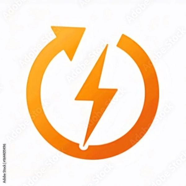 Fototapeta オレンジ色の雷のシンボルが円で囲まれたエネルギーと電力のアイコン