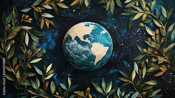 Fototapeta Earth Encircled by Golden Leaves: A Celebration of Our Planet's Beauty and the Importance of Environmental Conservation