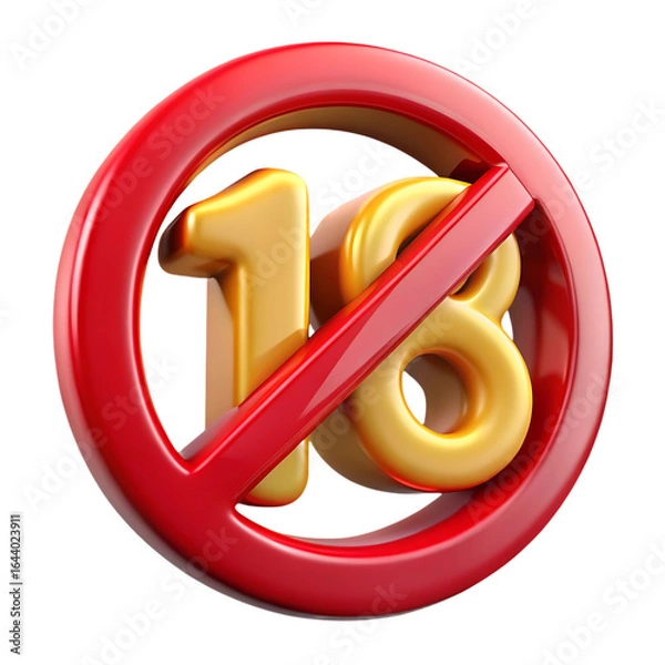 Fototapeta Red Circle with Gold 18 and Prohibition Symbol.
