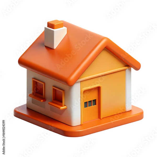 Fototapeta Stylized 3D icon of a small orange and white house with a chimney.