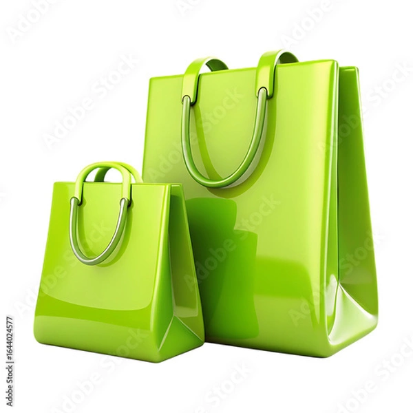 Fototapeta Two glossy lime green shopping bags of different sizes.