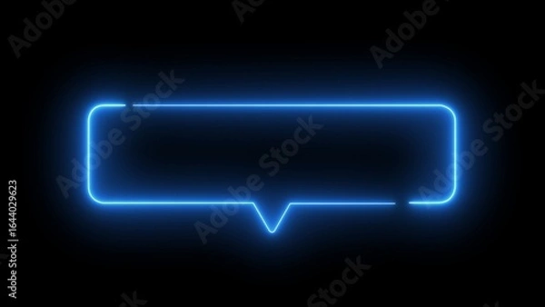 Obraz Blue Neon Speech Bubble Frame on Black Background chat bubble message box
