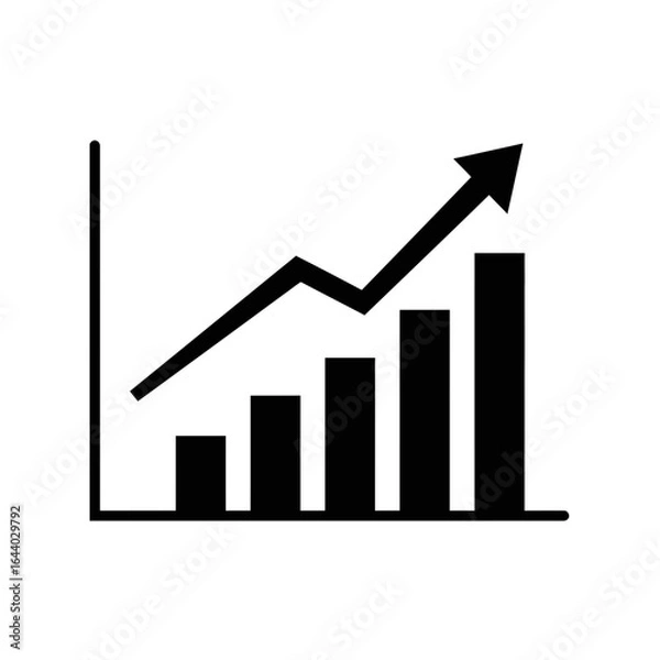 Fototapeta Black growth chart with arrow going up and to right silhouette