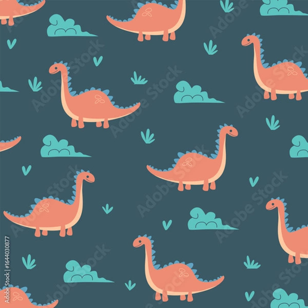 Obraz brontosaurus seamless pattern vector cartoon cute design for kids apparel fabric fullprint