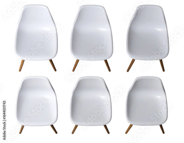 Fototapeta Modern White Plastic Chairs Set, Top Plan View, Interior Mockup, AI Generative, Transparent PNG Background
