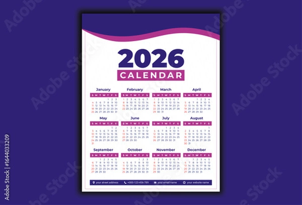 Obraz 2026 Calendar Template design in vector