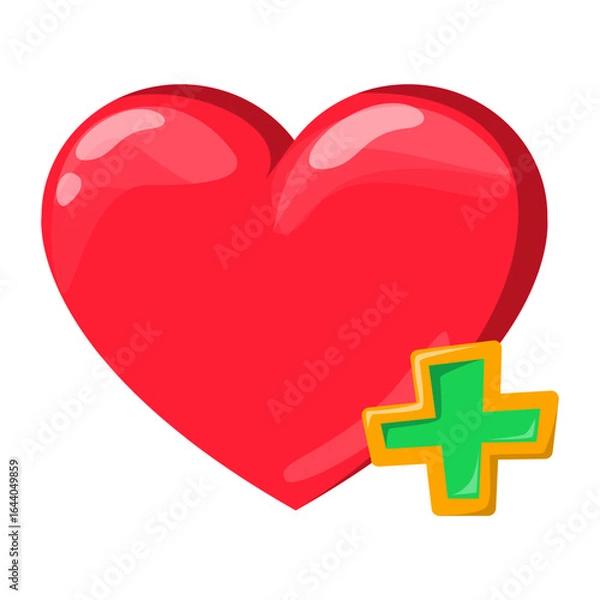 Obraz Heart with plus symbol game icon vector isolated. Concept of heal in video game. Red heart symbol, level up. Mobile app design element.