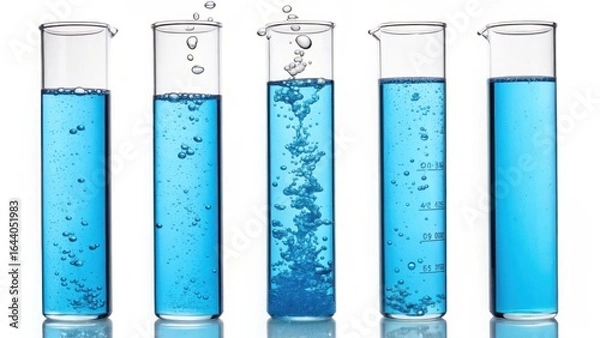 Fototapeta The excitement of discovery watching blue liquid react in a laboratory clear glass tubes under