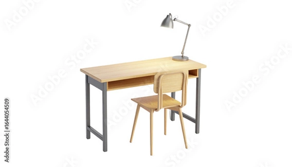 Fototapeta Study table with lamp and chair in home office setup transparent png 
