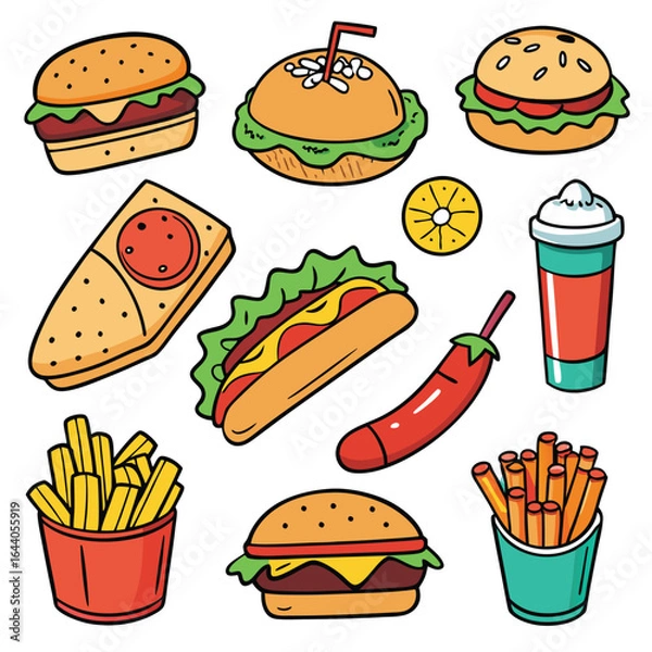 Obraz Street fast food dish set vector illustration
