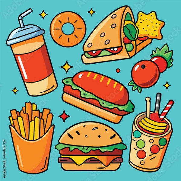 Obraz Street fast food dish set vector illustration