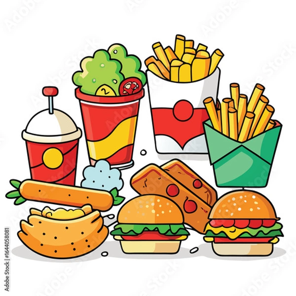 Obraz Street fast food dish set vector illustration
