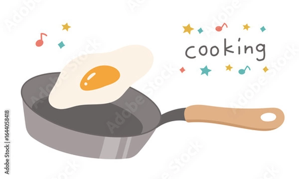 Fototapeta フライパンで目玉焼きを作っているかわいいイラスト