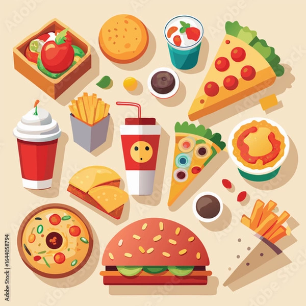 Obraz Street fast food dish set vector illustration