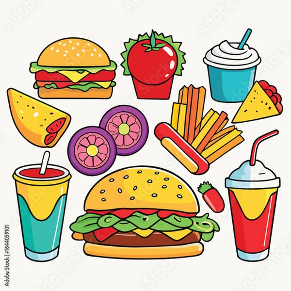 Obraz Street fast food dish set vector illustration