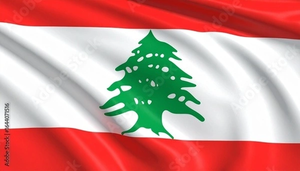 Fototapeta Flag of Lebanon with horizontal red-white-red stripes and central green cedar tree.