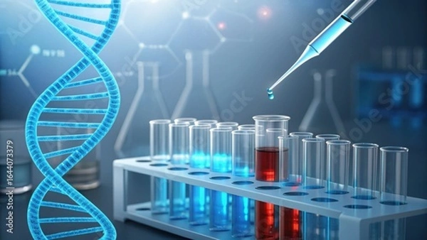 Fototapeta Decoding Life s Blueprint DNA strand test tubes and precision experiments revealing scientific