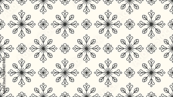 Fototapeta Elegant Floral Pattern with Geometric Accents A Serene and Balanced Design with Botanical and Diamond Elements
