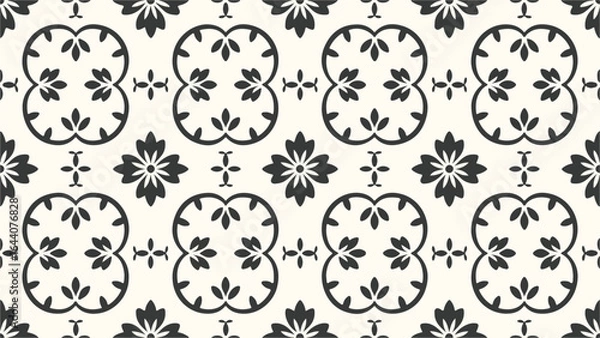 Fototapeta Monochrome Floral Pattern with Geometric Accents A Seamless Vector Design for Textile Wallpaper or Backgrounds featuring Flowers and Lines