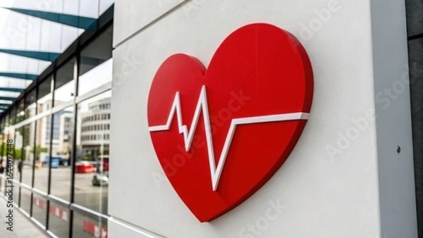 Fototapeta A symbol of hope and vitality a red heart with a vital white lifeline representing health with