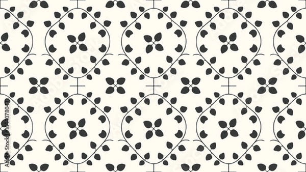 Fototapeta Elegant Floral Pattern Wallpaper with Intertwined Vines and Leaf Motifs in Neutral Tones