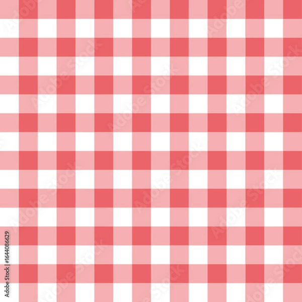 Fototapeta Red and white checkered tablecloth seamless pattern in gingham style, classic picnic fabric design with square grid, vector illustration background for kitchen, restaurant, and decorative textile use.