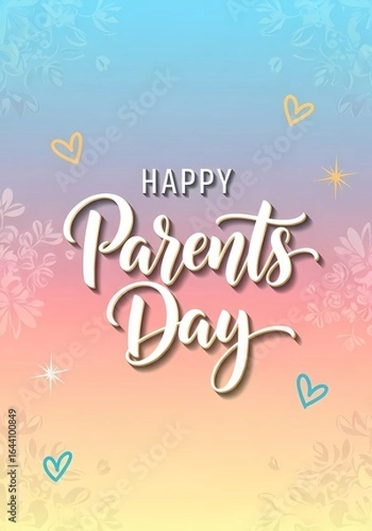 Fototapeta Happy parents day celebration card design with floral and heart elements on gradient background