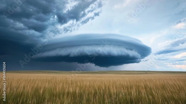 Fototapeta Shelf cloud over expansive grassland