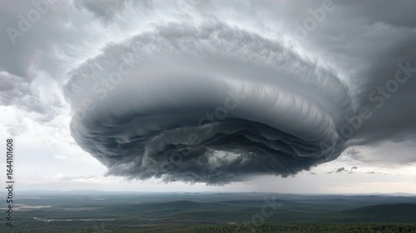 Fototapeta Massive shelf cloud over a forest landscape