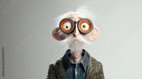 Fototapeta Quirky elderly inventor with oversized goggles
