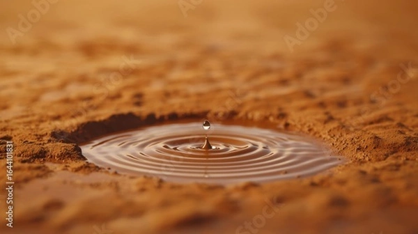 Fototapeta Macro droplet ripples in muddy puddle