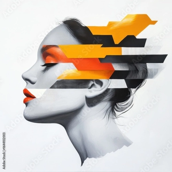 Fototapeta Abstract portrait with color block stripes
