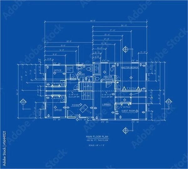 Obraz Plan piętra domu z niebieskim drukiem