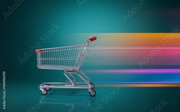 Obraz Shopping Cart with Speed Lines Effect supermarket cart