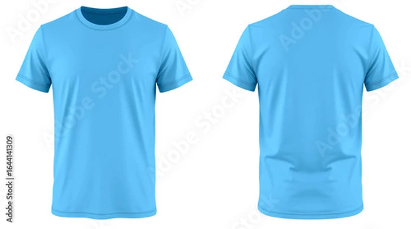 Fototapeta Sky blue t-shirt in front and back view, mockup isolated on transparent background