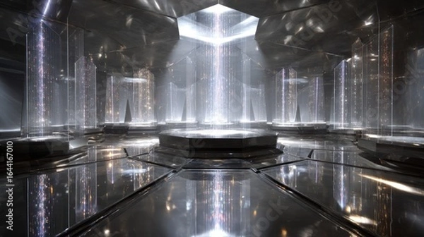 Fototapeta Futuristic Crystal Chamber: A Digital Realm of Light and Reflection