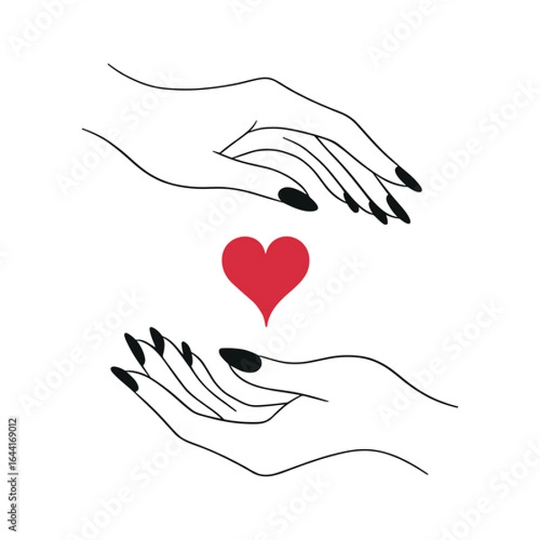 Fototapeta Minimal line art hands holding red heart symbol