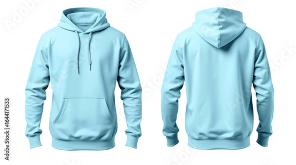 Fototapeta Sky blue hoodie in front and back view, mockup isolated on transparent background