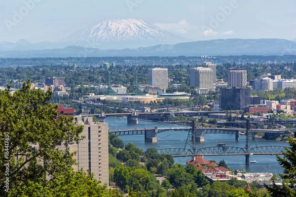 Fototapeta Portland downtown Cityscape with Mount Saint Helens View in Oregon