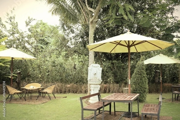 Fototapeta Sitting table at the yard