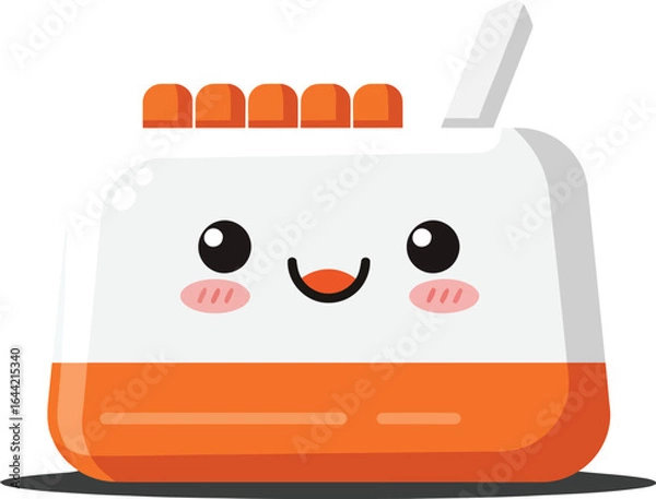 Obraz Cute orange and white toaster with happy face cartoon vector illustration for kitchen appliance design 